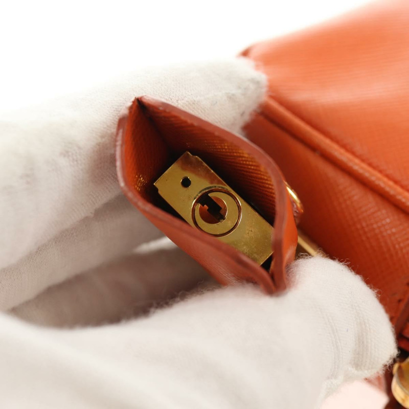 【日本直送】PRADA Galleria 手提包，Safiano 皮革，橙色/金色雙肩包，正品，貨號 153909V-24