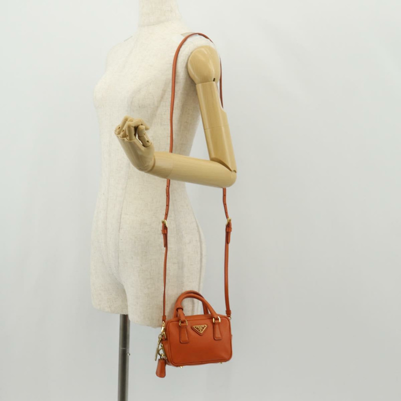 【日本直送】PRADA Galleria 手提包，Safiano 皮革，橙色/金色雙肩包，正品，貨號 153909V-28