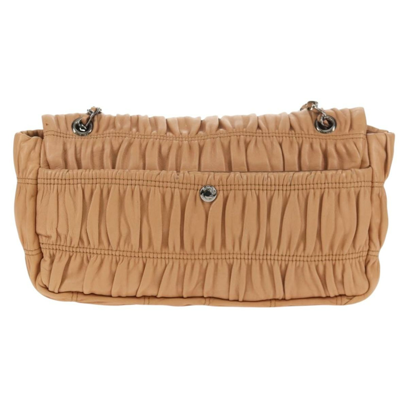 【日本直送】PRADA 褶皺鏈條單肩包 皮革 米色 銀色 B4553C 正品 yk19578V-1