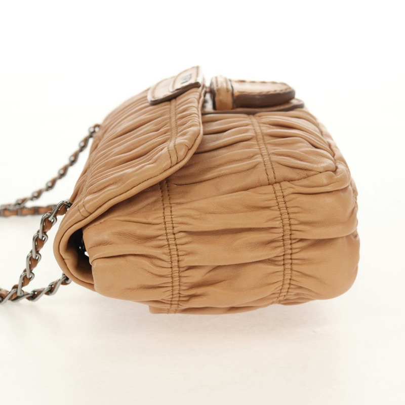 【日本直送】PRADA 褶皺鏈條單肩包 皮革 米色 銀色 B4553C 正品 yk19578V-2