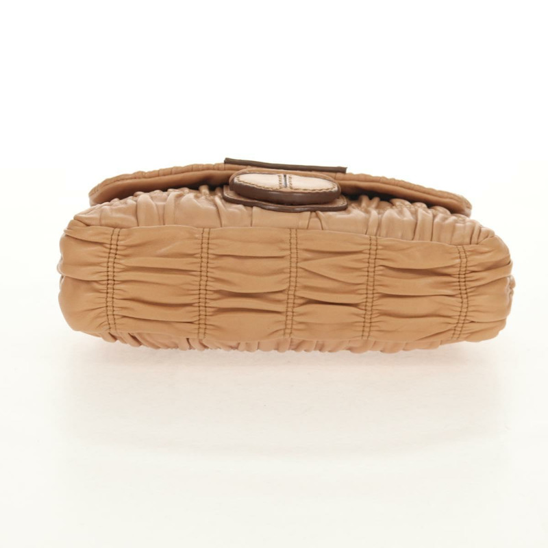 【日本直送】PRADA 褶皺鏈條單肩包 皮革 米色 銀色 B4553C 正品 yk19578V-4