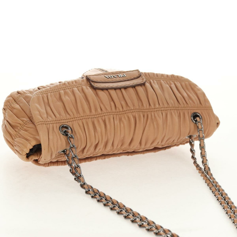 【日本直送】PRADA 褶皺鏈條單肩包 皮革 米色 銀色 B4553C 正品 yk19578V-5