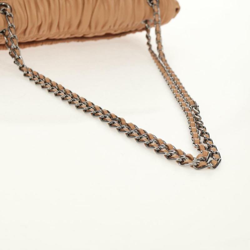 【日本直送】PRADA 褶皺鏈條單肩包 皮革 米色 銀色 B4553C 正品 yk19578V-6