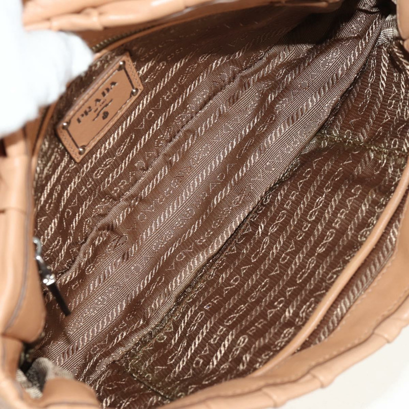 【日本直送】PRADA 褶皺鏈條單肩包 皮革 米色 銀色 B4553C 正品 yk19578V-8