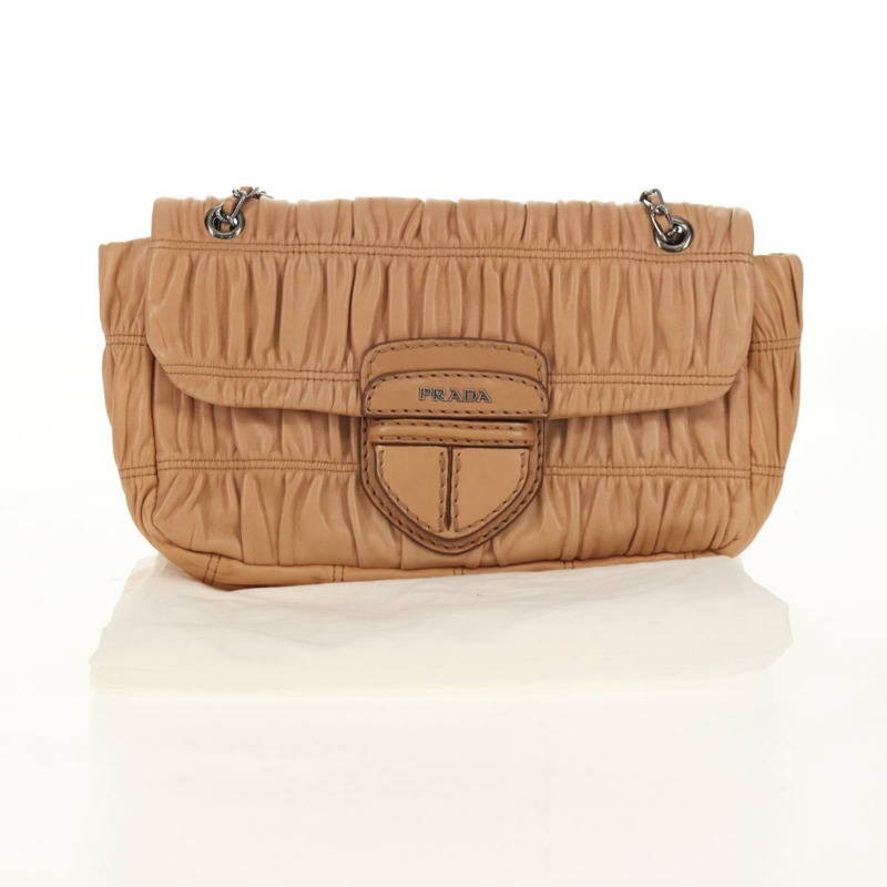 【日本直送】PRADA 褶皺鏈條單肩包 皮革 米色 銀色 B4553C 正品 yk19578V-11