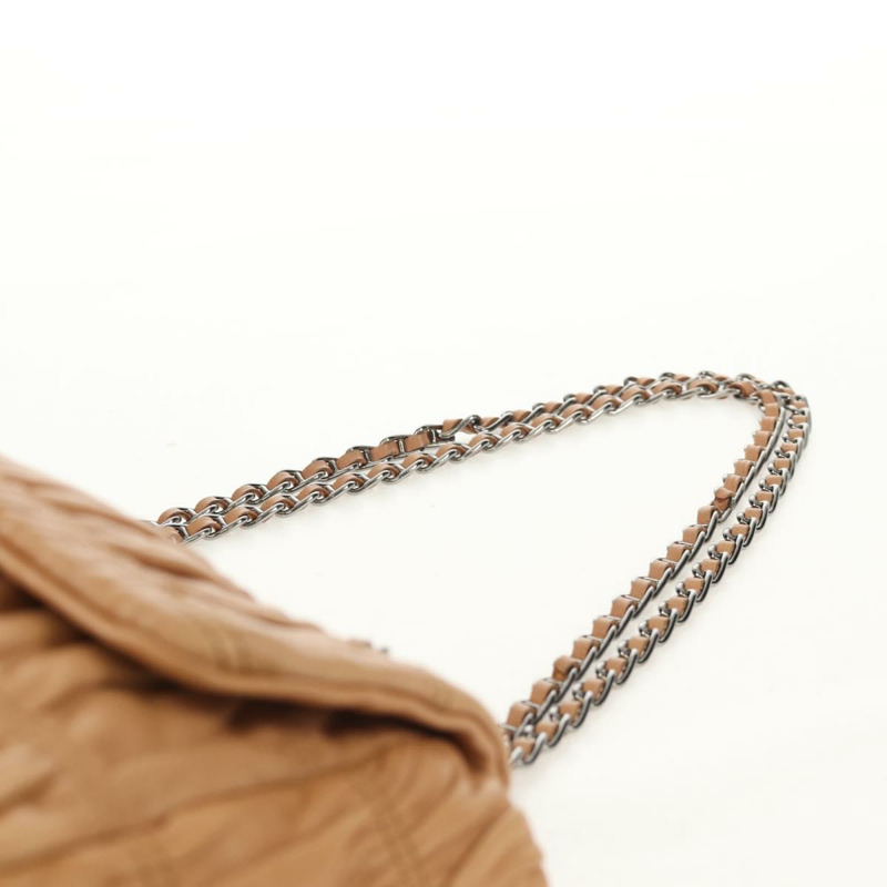 【日本直送】PRADA 褶皺鏈條單肩包 皮革 米色 銀色 B4553C 正品 yk19578V-13