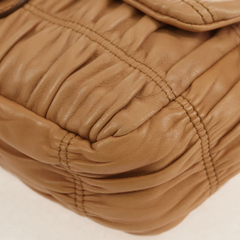 【日本直送】PRADA 褶皺鏈條單肩包 皮革 米色 銀色 B4553C 正品 yk19578V-15