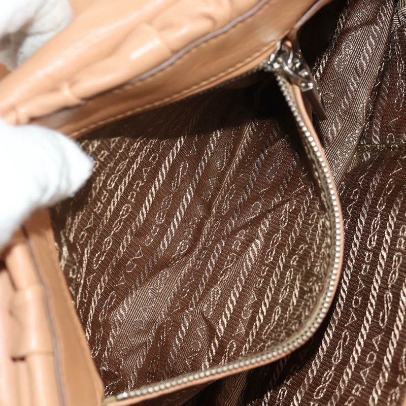 【日本直送】PRADA 褶皺鏈條單肩包 皮革 米色 銀色 B4553C 正品 yk19578V-27