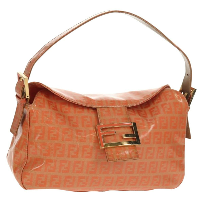 【日本直送】FENDI Zucchino 帆布 Mamma Baguette 肩背包 橘色金色 正品 yk19564V-0
