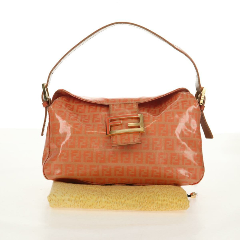【日本直送】FENDI Zucchino 帆布 Mamma Baguette 肩背包 橘色金色 正品 yk19564V-11