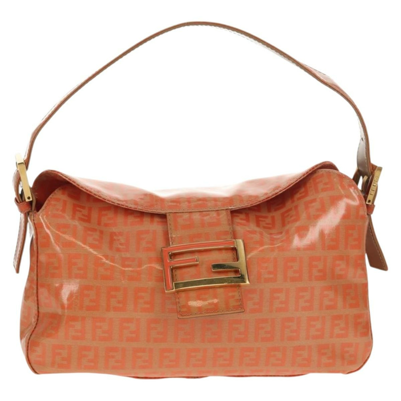 【日本直送】FENDI Zucchino 帆布 Mamma Baguette 肩背包 橘色金色 正品 yk19564V-12