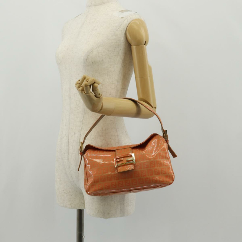 【日本直送】FENDI Zucchino 帆布 Mamma Baguette 肩背包 橘色金色 正品 yk19564V-26