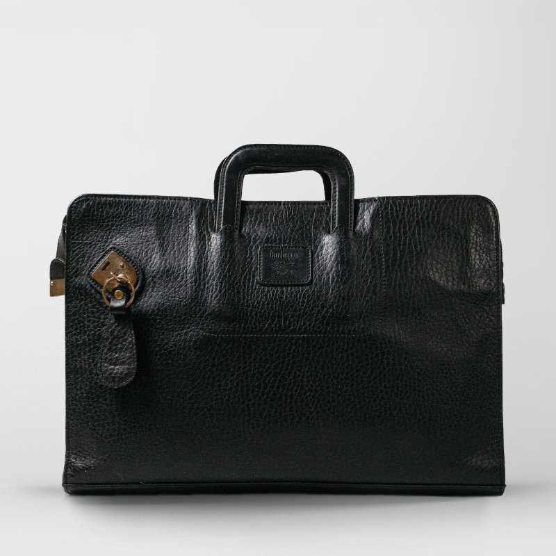 🧠小浮気見世物小屋🧠 英國製🇬🇧Burberrys 經典黑粒紋真皮公事包｜隱藏式手把 × 經典格紋內裏-1