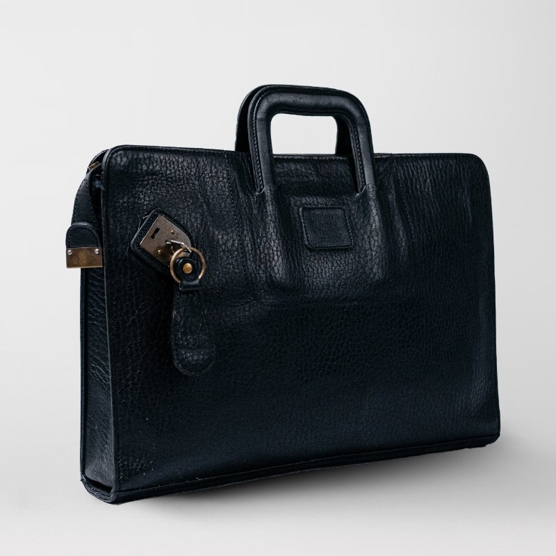 🧠小浮気見世物小屋🧠 英國製🇬🇧Burberrys 經典黑粒紋真皮公事包｜隱藏式手把 × 經典格紋內裏-3