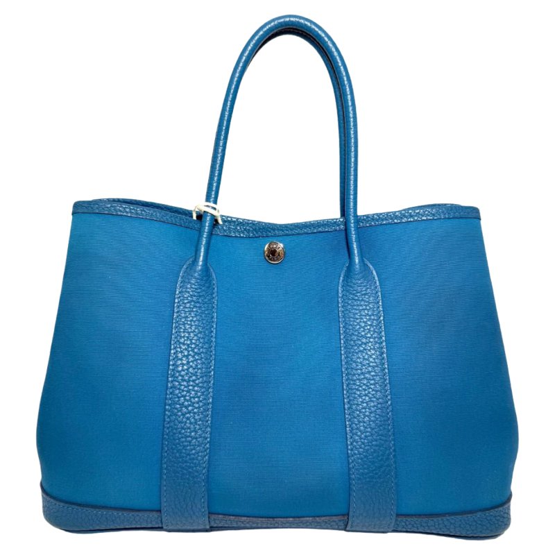 ［2068］ 愛馬仕 Hermès GARDEN PARTY 30 (水妖藍)手提包 帆布 銀扣-1