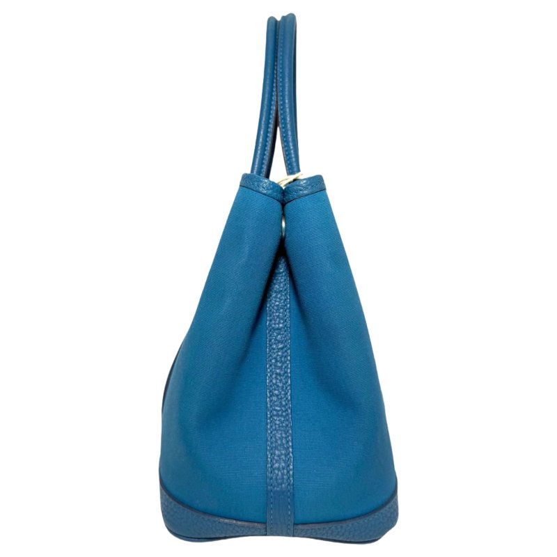 ［2068］ 愛馬仕 Hermès GARDEN PARTY 30 (水妖藍)手提包 帆布 銀扣-2