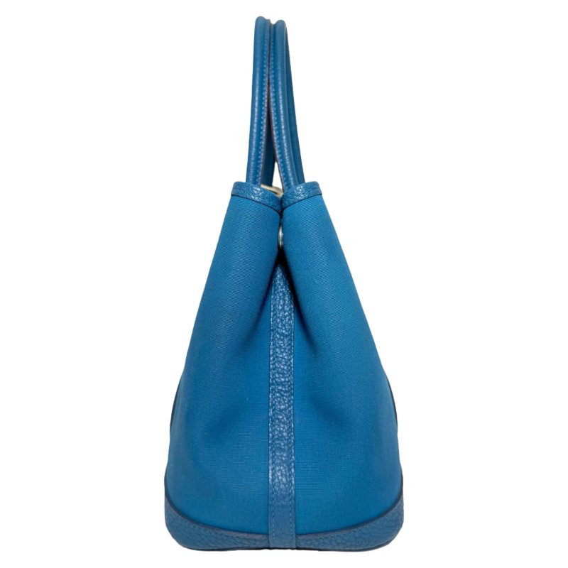 ［2068］ 愛馬仕 Hermès GARDEN PARTY 30 (水妖藍)手提包 帆布 銀扣-3