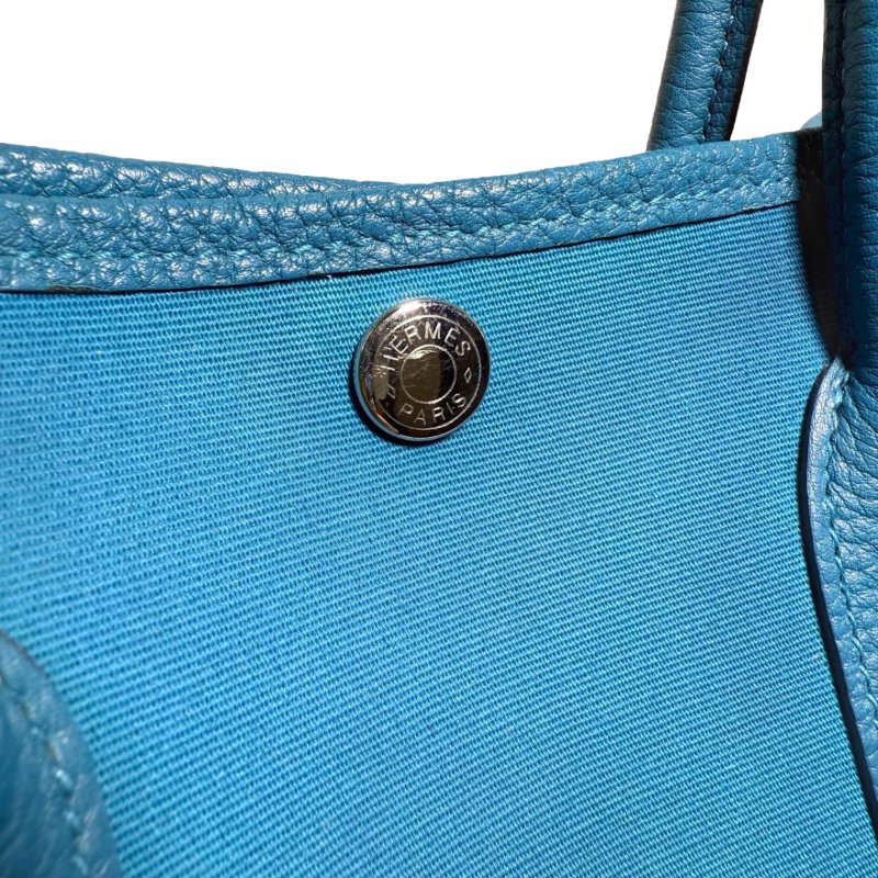 ［2068］ 愛馬仕 Hermès GARDEN PARTY 30 (水妖藍)手提包 帆布 銀扣-5