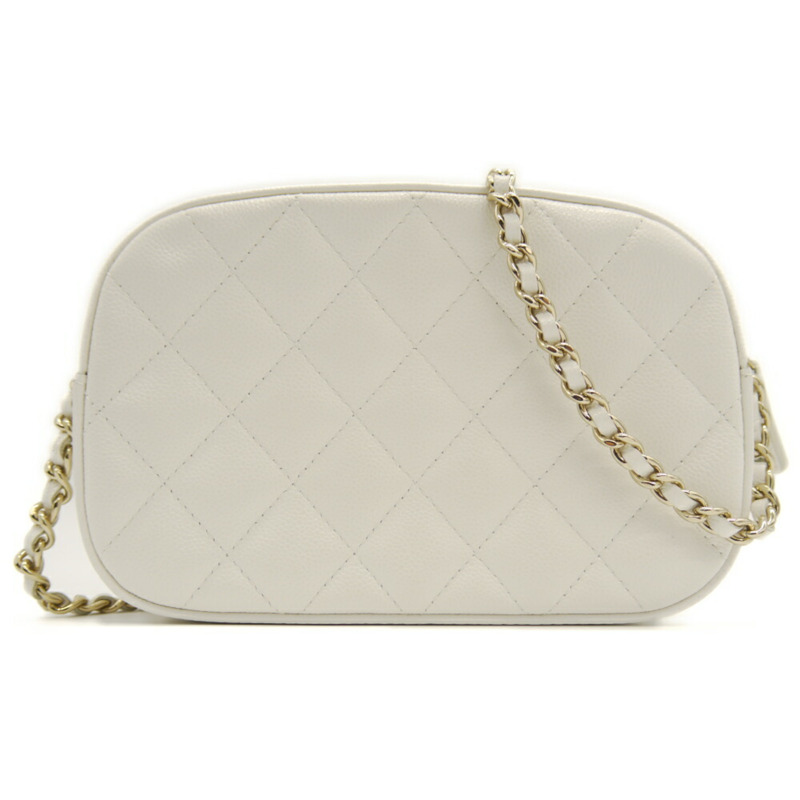 香奈兒 (CHANEL) 絎縫鏈條肩背包，魚子醬紋小牛皮，Coco Mark 白色 AP3998-1