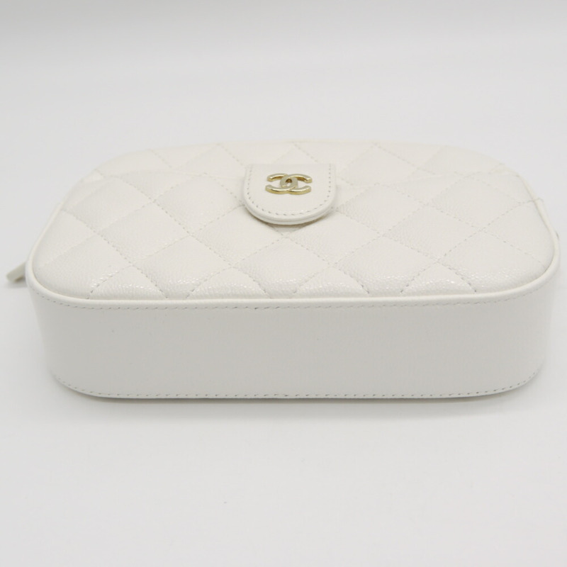 香奈兒 (CHANEL) 絎縫鏈條肩背包，魚子醬紋小牛皮，Coco Mark 白色 AP3998-2