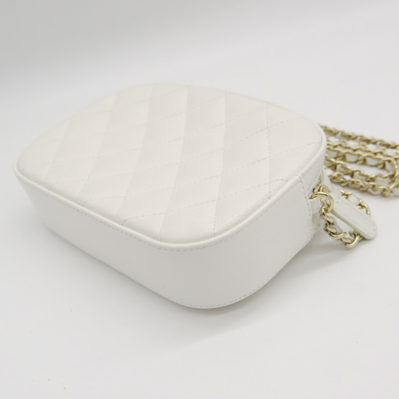 香奈兒 (CHANEL) 絎縫鏈條肩背包，魚子醬紋小牛皮，Coco Mark 白色 AP3998-4