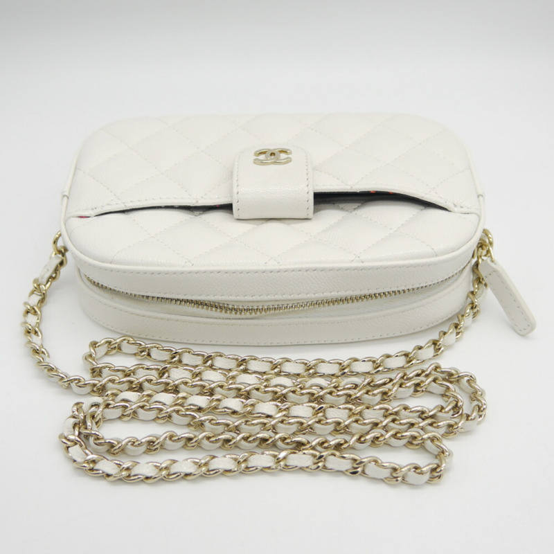 香奈兒 (CHANEL) 絎縫鏈條肩背包，魚子醬紋小牛皮，Coco Mark 白色 AP3998-5