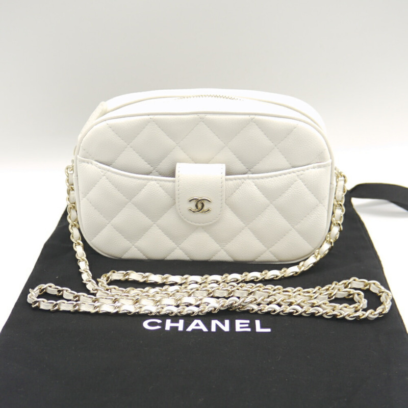 香奈兒 (CHANEL) 絎縫鏈條肩背包，魚子醬紋小牛皮，Coco Mark 白色 AP3998-9