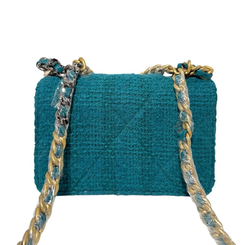 ［2400］香奈兒 Chanel 19 Bag WOC 湖水藍綠色 斜挎包 毛呢 小號 金扣-1