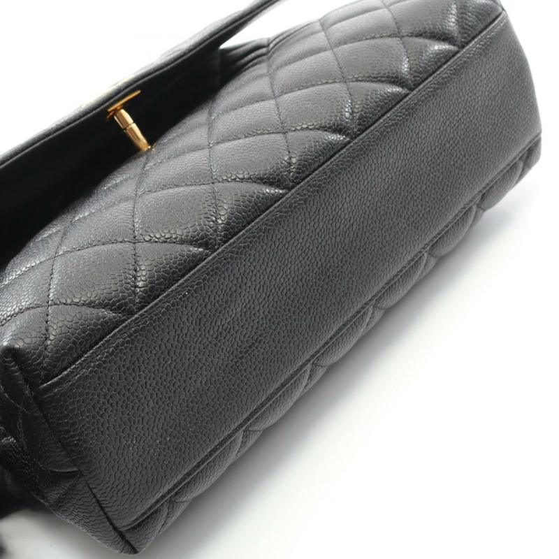 香奈兒 (CHANEL) Matelasse 手提包，小牛皮，黑色，二手，女士，金色五金，CC Coco 標誌-7