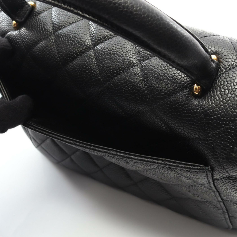 香奈兒 (CHANEL) Matelasse 手提包，小牛皮，黑色，二手，女士，金色五金，CC Coco 標誌-9