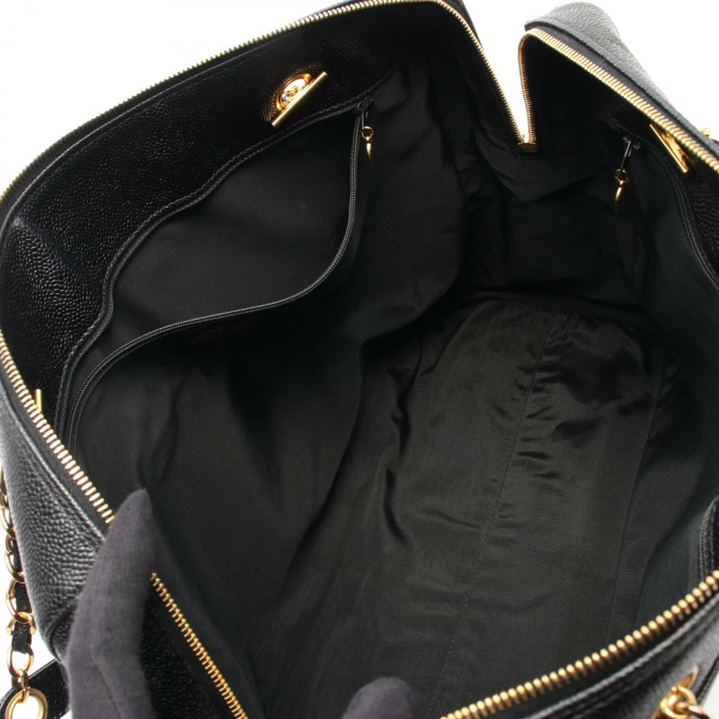 香奈兒 COCO 標誌鏈條肩背包,黑色皮革,二手,女士,金色五金 CC-2