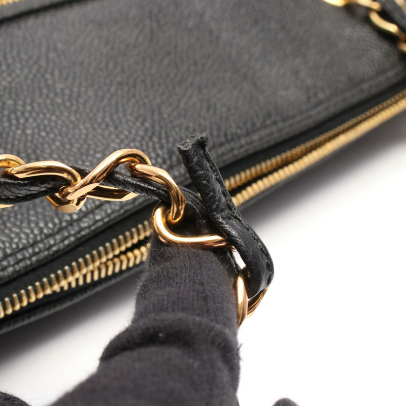 香奈兒 COCO 標誌鏈條肩背包,黑色皮革,二手,女士,金色五金 CC-8