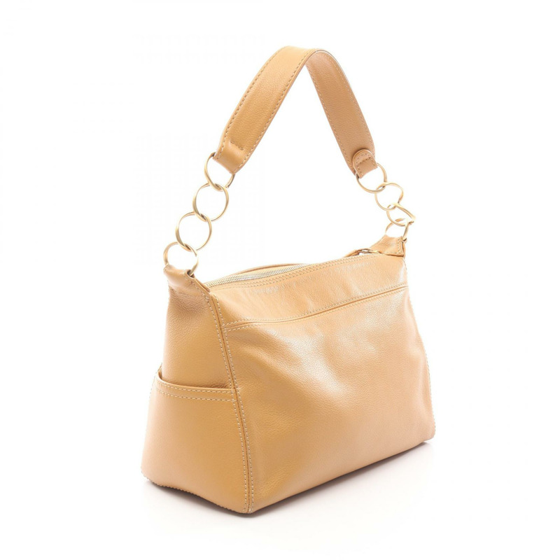 香奈兒 COCO 標誌鏈條肩背包，米色皮革，二手，女士，金色五金 CC-1