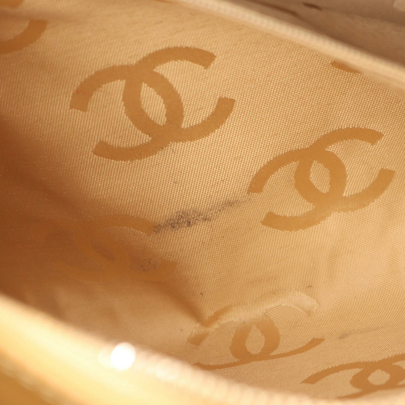 香奈兒 COCO 標誌鏈條肩背包，米色皮革，二手，女士，金色五金 CC-9