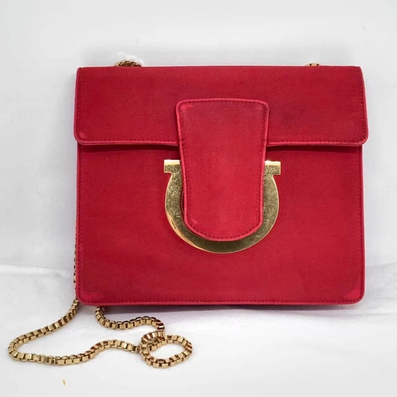 Salvatore Ferragamo Thalia鏈條單肩包 紅色 金扣-0