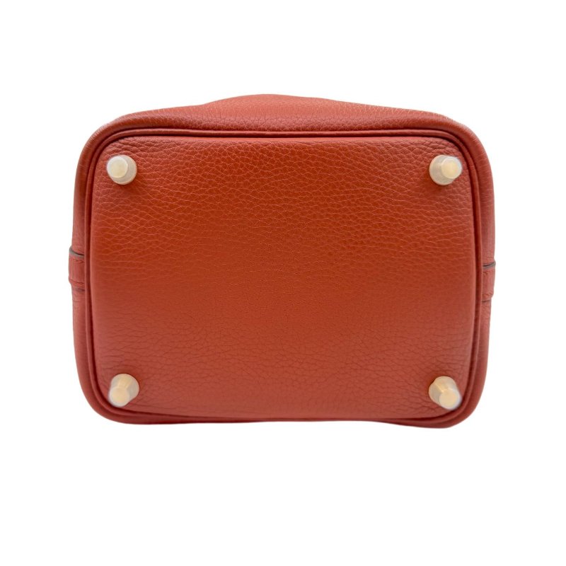 【2155】 愛馬仕 Hermès Picotin Lock 18 南瓜色菜籃子 手提包 TC皮 金扣-4