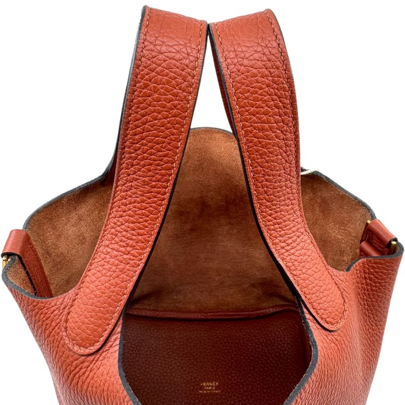 【2155】 愛馬仕 Hermès Picotin Lock 18 南瓜色菜籃子 手提包 TC皮 金扣-5