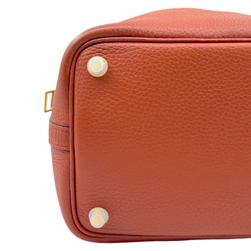 【2155】 愛馬仕 Hermès Picotin Lock 18 南瓜色菜籃子 手提包 TC皮 金扣-7