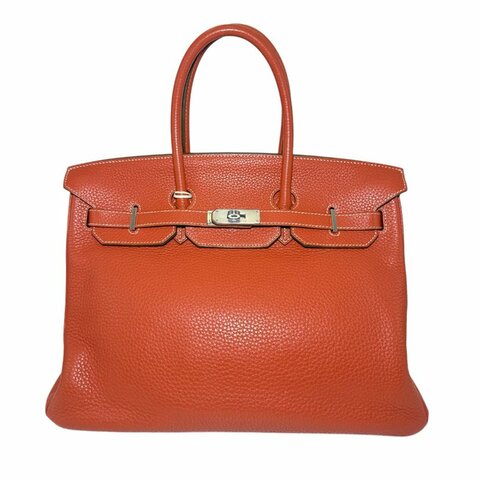 ［ 3531］ 愛馬仕  Hermès  BIRKIN 35 (三文魚色) 手提包 Togo 皮 銀扣