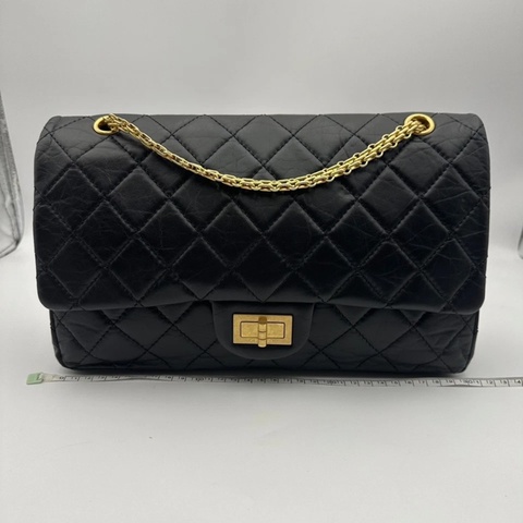 CHANEL香奈兒 2.55 雙蓋包 黑色皮革 女士單肩包 金色五金