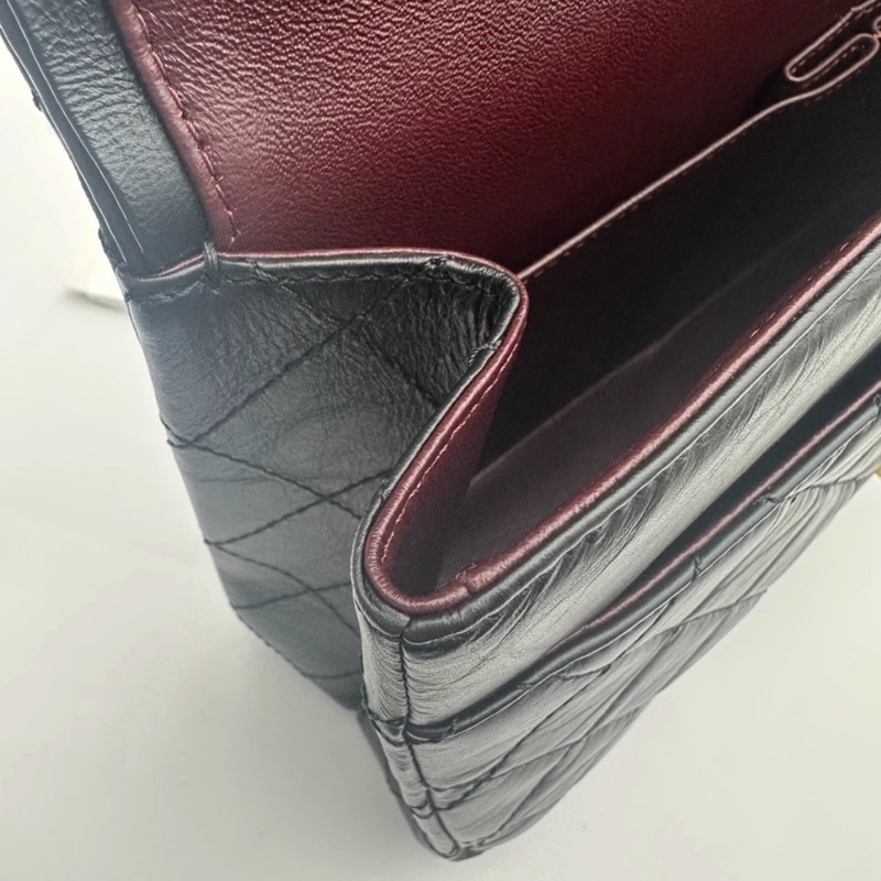 CHANEL香奈兒 2.55 雙蓋包 黑色皮革 女士單肩包 金色五金-11