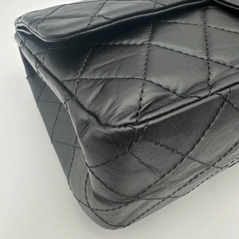 CHANEL香奈兒 2.55 雙蓋包 黑色皮革 女士單肩包 金色五金-13