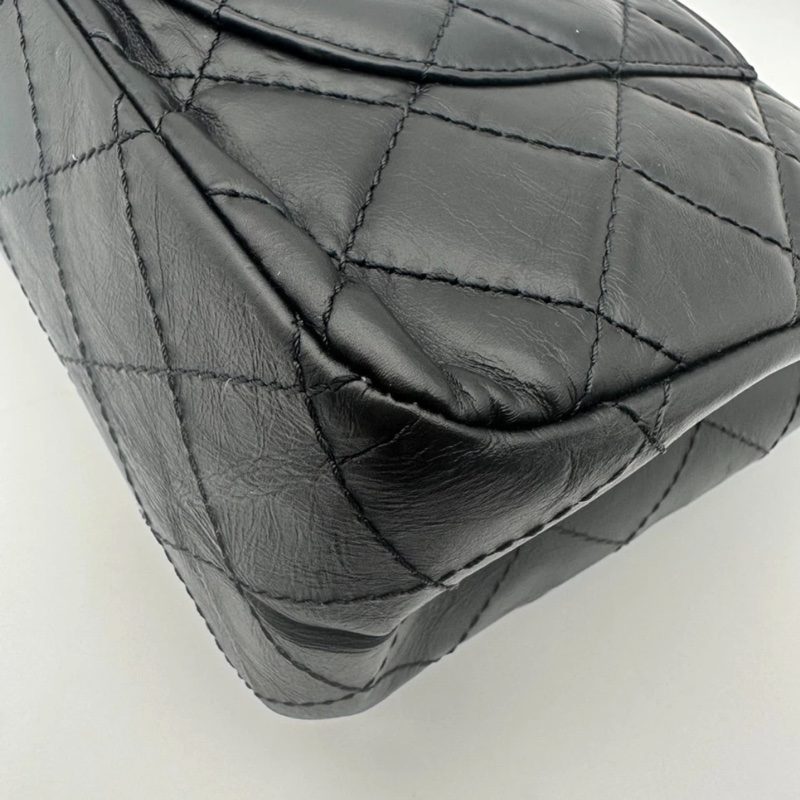 CHANEL香奈兒 2.55 雙蓋包 黑色皮革 女士單肩包 金色五金-14