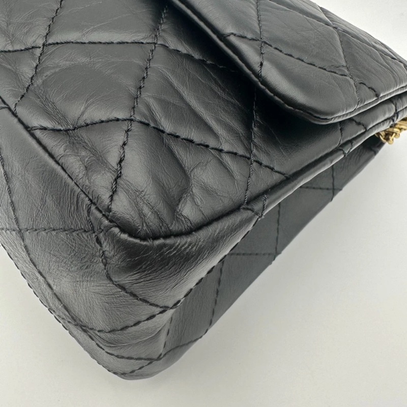 CHANEL香奈兒 2.55 雙蓋包 黑色皮革 女士單肩包 金色五金-18