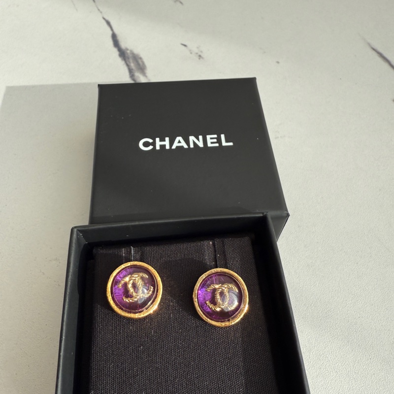質感招財紫色💜香奈兒耳環-0