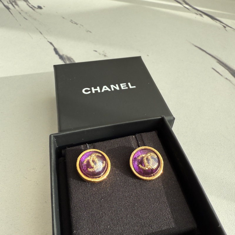 質感招財紫色💜香奈兒耳環-1