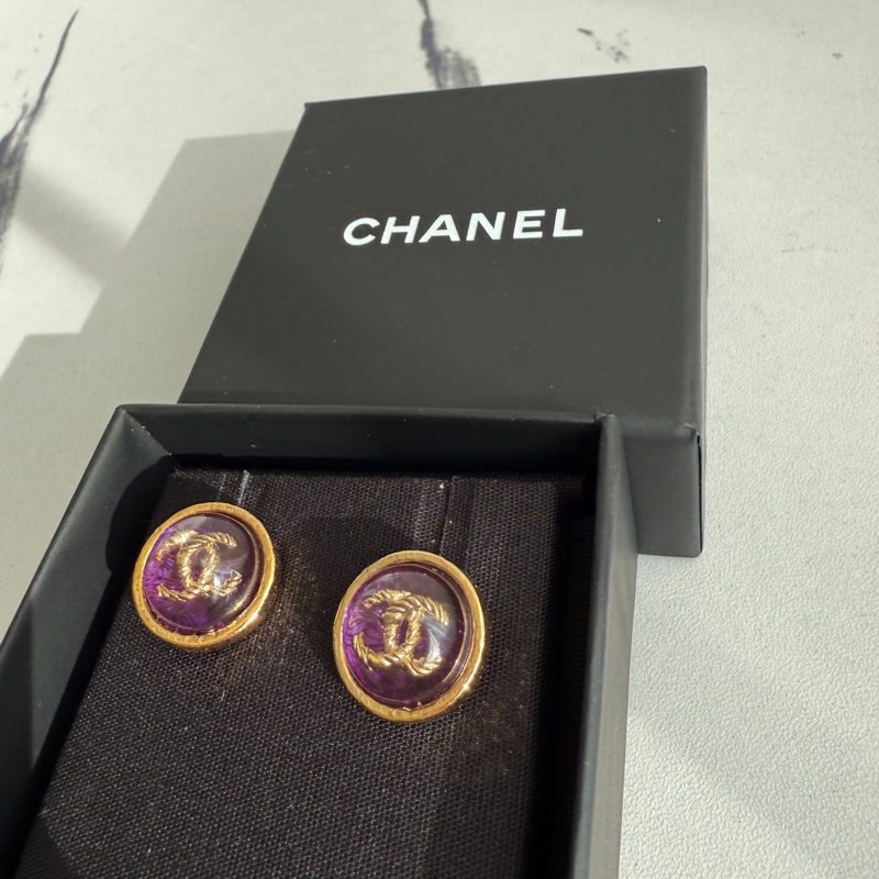 質感招財紫色💜香奈兒耳環-2