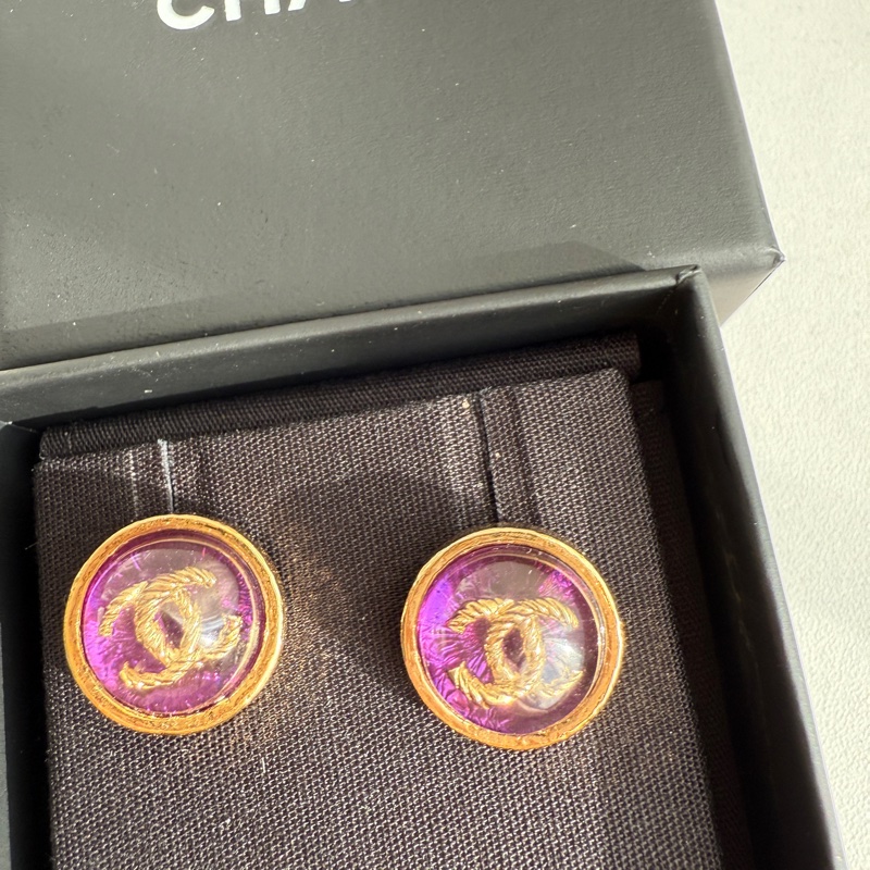 質感招財紫色💜香奈兒耳環-3