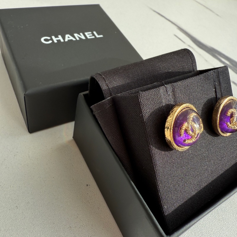 質感招財紫色💜香奈兒耳環-4