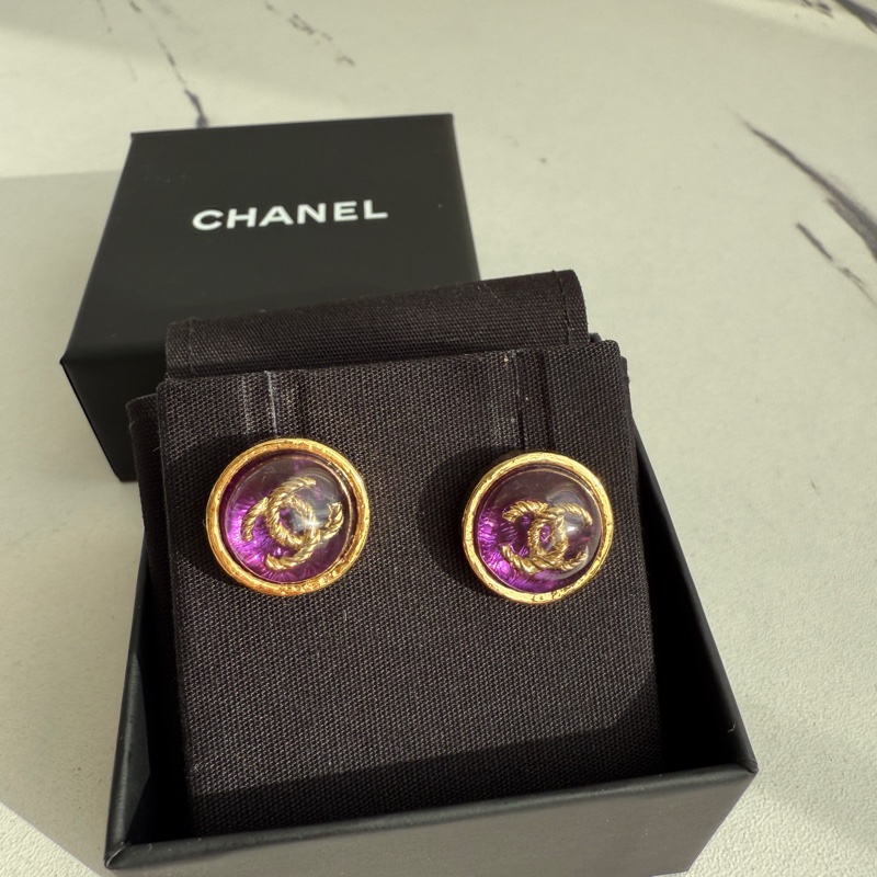 質感招財紫色💜香奈兒耳環-5